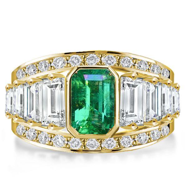Emerald Cut Emerald Wedding Ring Set in 18K Gold Plated Sterling Silver