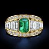 Emerald Cut Emerald Wedding Ring Set in 18K Gold Plated Sterling Silver
