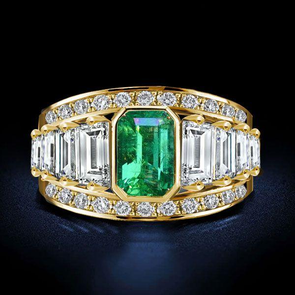 Emerald Cut Emerald Wedding Ring Set in 18K Gold Plated Sterling Silver