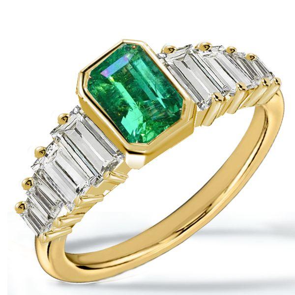 Emerald Cut Emerald Wedding Ring Set in 18K Gold Plated Sterling Silver
