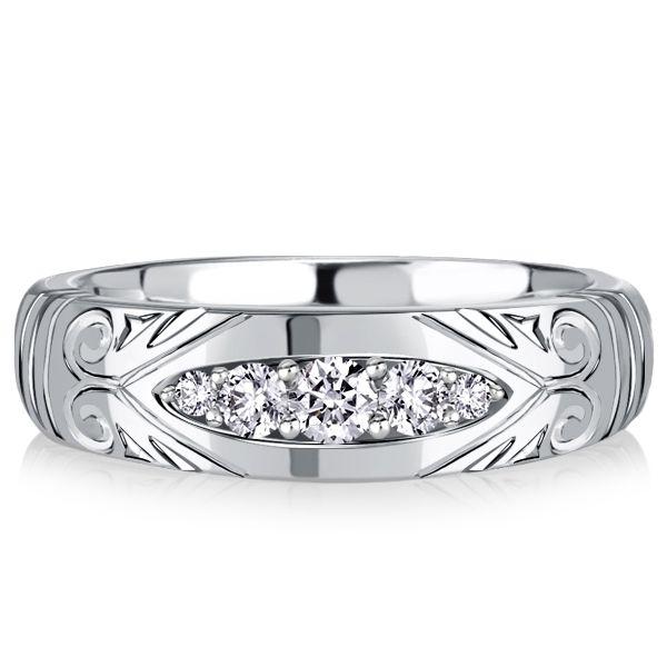 White Sapphire Vintage Style Wedding Band Anniversary Ring - Sterling Silver