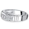White Sapphire Vintage Style Wedding Band Anniversary Ring - Sterling Silver