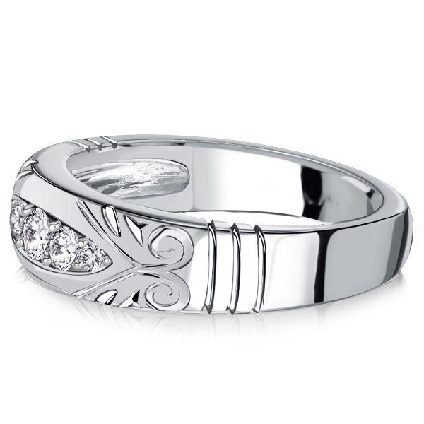 White Sapphire Vintage Style Wedding Band Anniversary Ring - Sterling Silver
