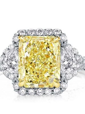 Radiant Cut Three Stone Halo Engagement Ring - Two Tone Sterling Silver