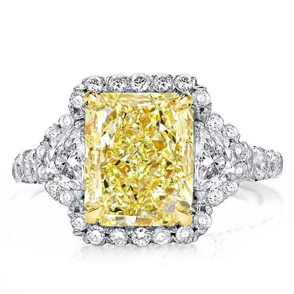 Radiant Cut Three Stone Halo Engagement Ring - Two Tone Sterling Silver
