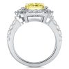 Radiant Cut Three Stone Halo Engagement Ring - Two Tone Sterling Silver