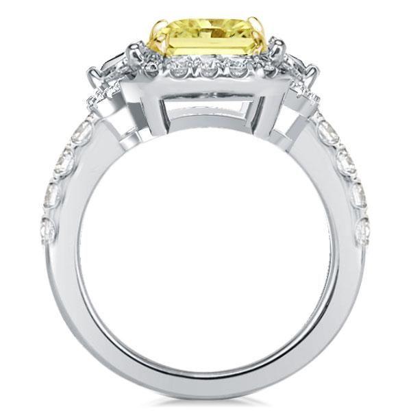 Radiant Cut Three Stone Halo Engagement Ring - Two Tone Sterling Silver