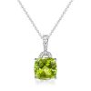 Peridot Pendant Necklace for Women - Cushion & Round Cut - Sterling Silver