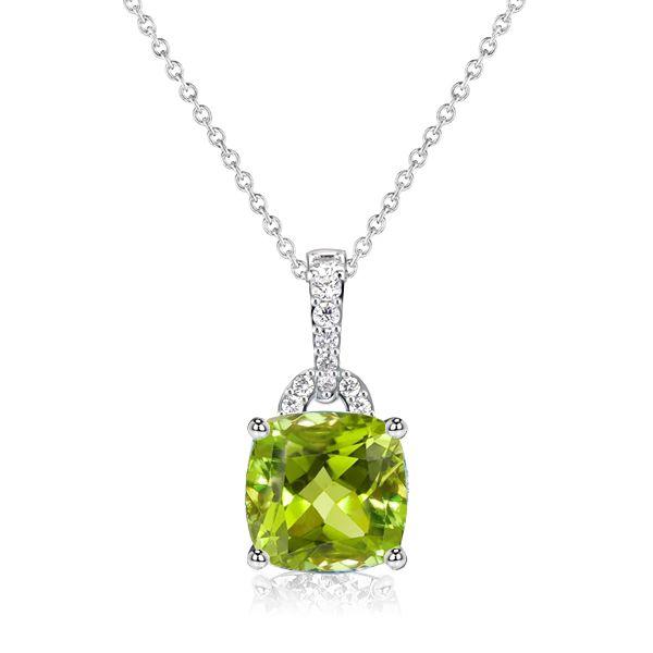 Peridot Pendant Necklace for Women - Cushion & Round Cut - Sterling Silver