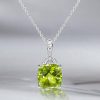 Peridot Pendant Necklace for Women - Cushion & Round Cut - Sterling Silver