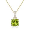 Peridot Pendant Necklace for Women - Cushion & Round Cut - Sterling Silver