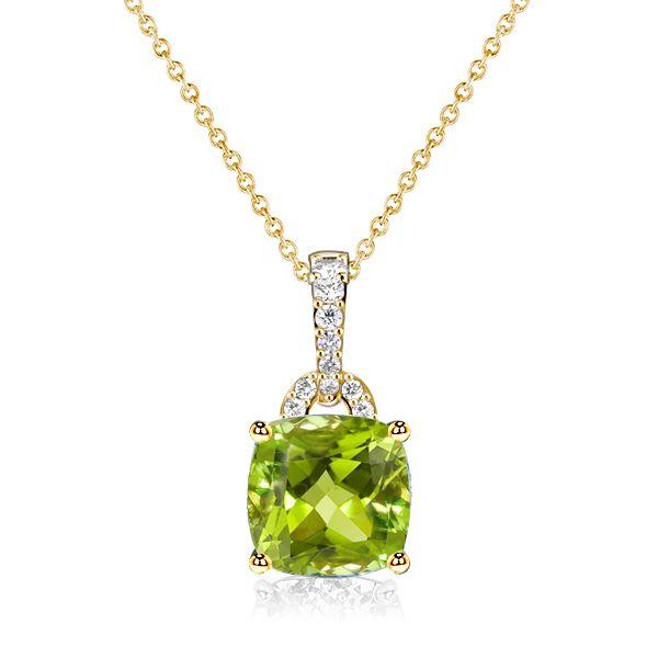 Peridot Pendant Necklace for Women - Cushion & Round Cut - Sterling Silver