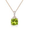 Peridot Pendant Necklace for Women - Cushion & Round Cut - Sterling Silver