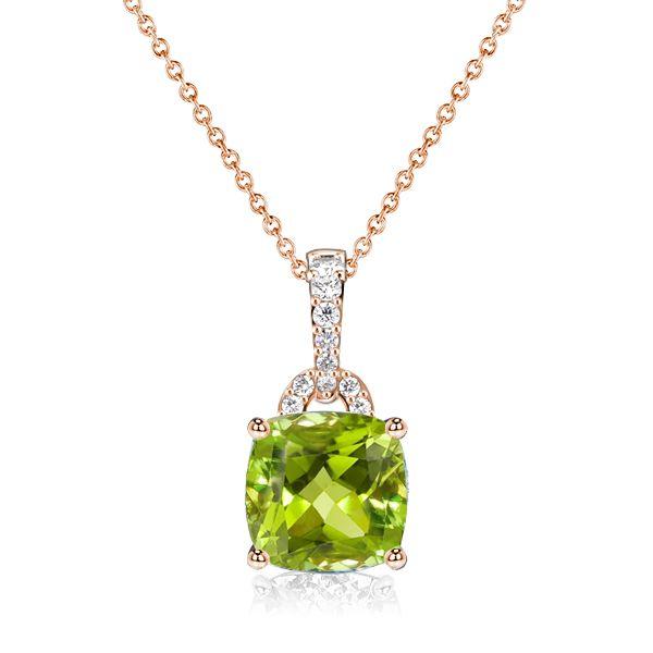 Peridot Pendant Necklace for Women - Cushion & Round Cut - Sterling Silver