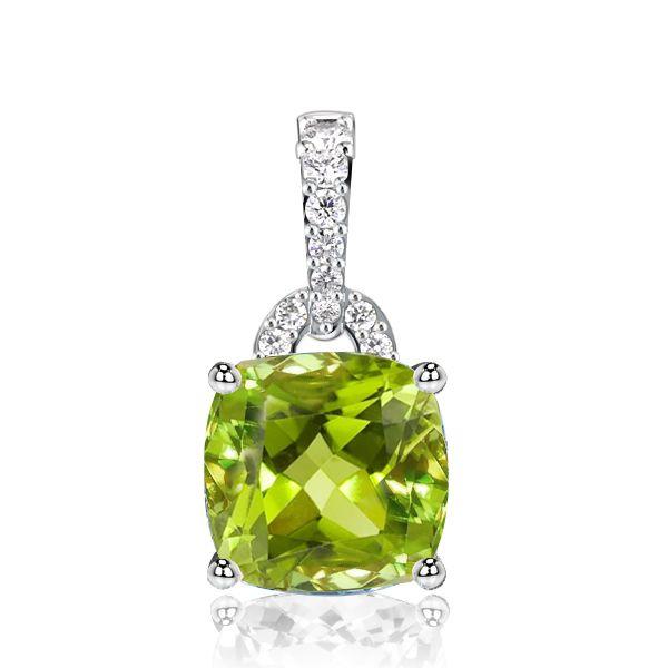 Peridot Pendant Necklace for Women - Cushion & Round Cut - Sterling Silver