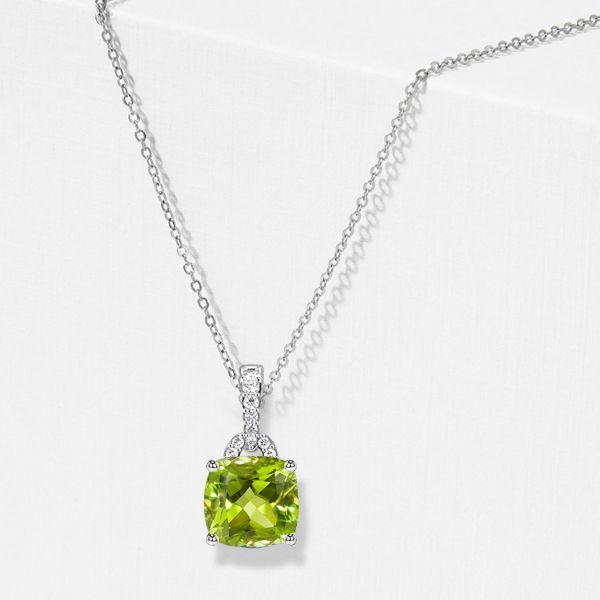 Peridot Pendant Necklace for Women - Cushion & Round Cut - Sterling Silver