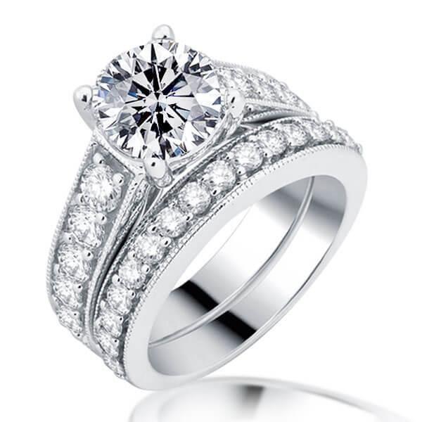 Pave Set White Sapphire Bridal Set - 925 Sterling Silver