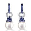 Blue Sapphire & Pearl Drop Earrings - 925 Sterling Silver