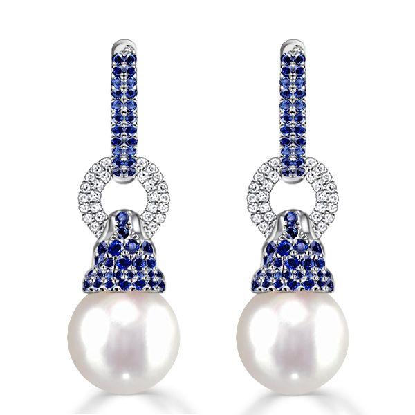 Blue Sapphire & Pearl Drop Earrings - 925 Sterling Silver