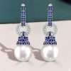 Blue Sapphire & Pearl Drop Earrings - 925 Sterling Silver