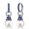 Blue Sapphire & Pearl Drop Earrings - 925 Sterling Silver
