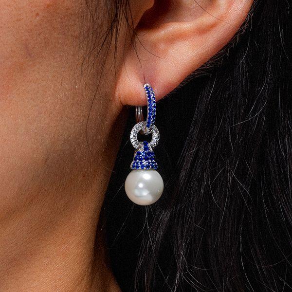 Blue Sapphire & Pearl Drop Earrings - 925 Sterling Silver