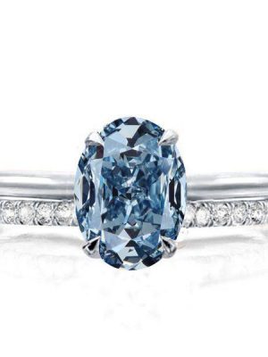 Oval Blue Topaz Engagement Ring Set - Sterling Silver Solitaire