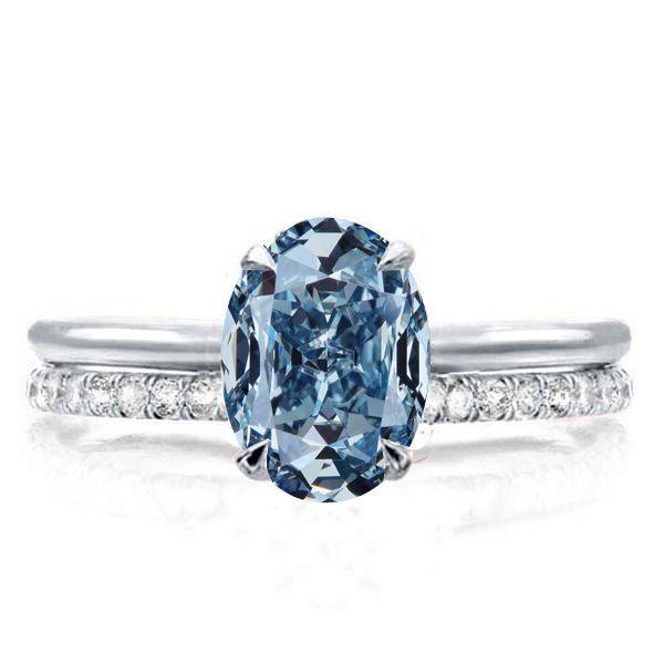 Oval Blue Topaz Engagement Ring Set - Sterling Silver Solitaire
