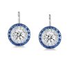 Halo White and Blue Sapphire Necklace and Drop Earrings Jewelry Set in Sterling Silver