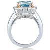 Halo Aquamarine Engagement Ring - Two Tone Emerald Cut - Sterling Silver
