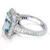 Halo Aquamarine Engagement Ring - Two Tone Emerald Cut - Sterling Silver