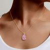 Pink Sapphire Pendant Necklace - 925 Sterling Silver Classic Design