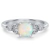 Opal Engagement Ring - Round Cut 925 Sterling Silver Promise Ring