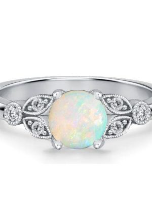 Opal Engagement Ring - Round Cut 925 Sterling Silver Promise Ring