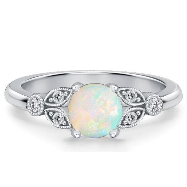Opal Engagement Ring - Round Cut 925 Sterling Silver Promise Ring