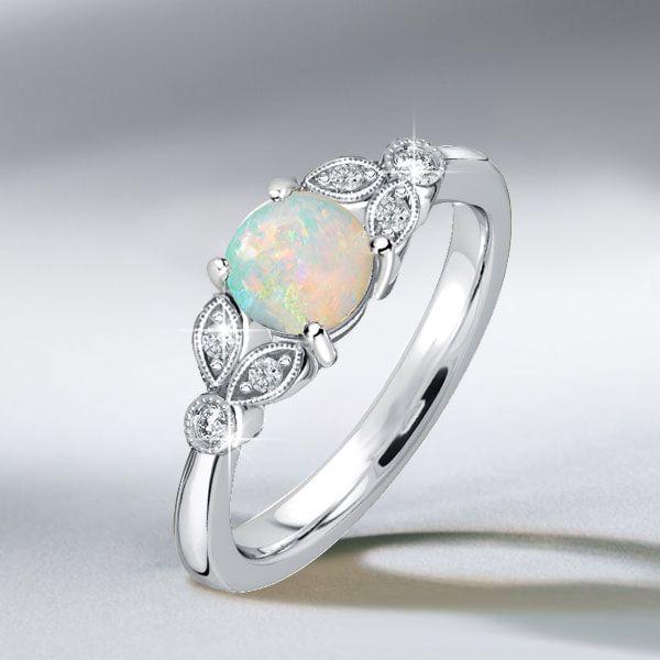 Opal Engagement Ring - Round Cut 925 Sterling Silver Promise Ring