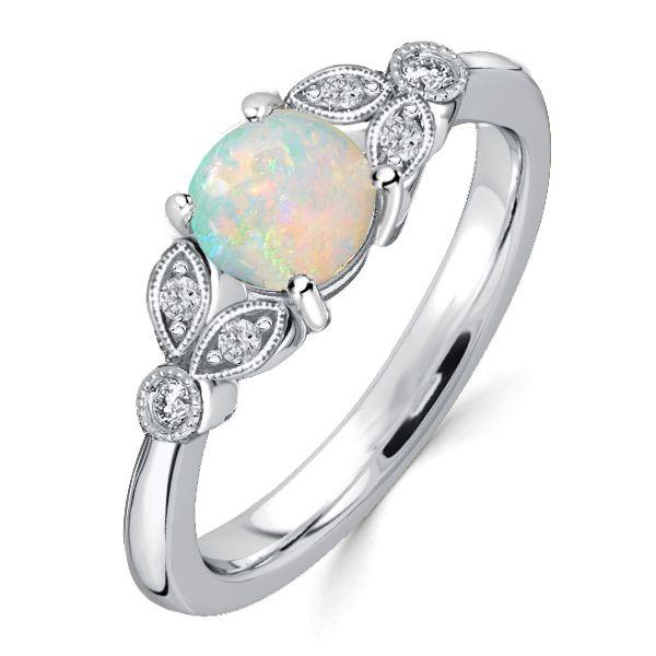 Opal Engagement Ring - Round Cut 925 Sterling Silver Promise Ring