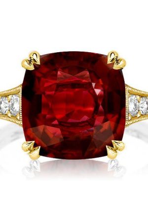 Art Deco Garnet Engagement Ring - Cushion Cut, Milgrain Detail, 18K Gold Plated Silver