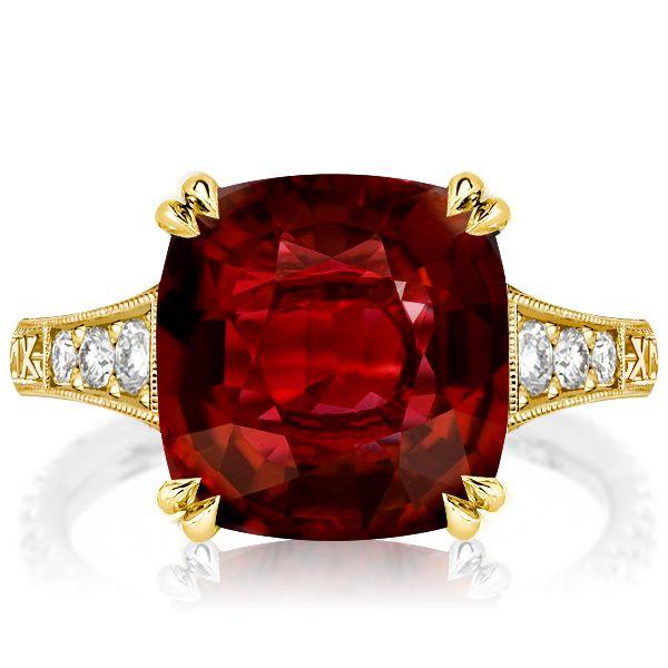 Art Deco Garnet Engagement Ring - Cushion Cut, Milgrain Detail, 18K Gold Plated Silver