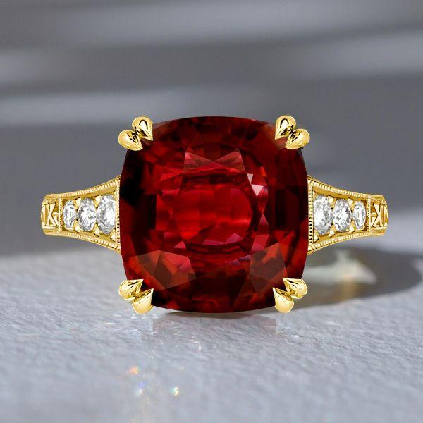 Art Deco Garnet Engagement Ring - Cushion Cut, Milgrain Detail, 18K Gold Plated Silver
