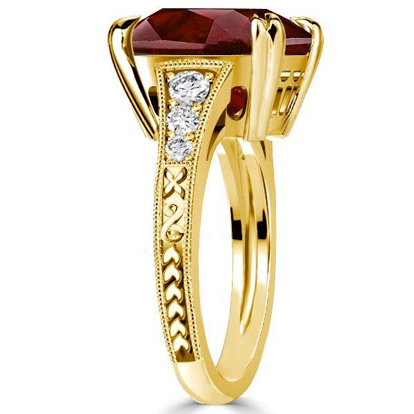 Art Deco Garnet Engagement Ring - Cushion Cut, Milgrain Detail, 18K Gold Plated Silver