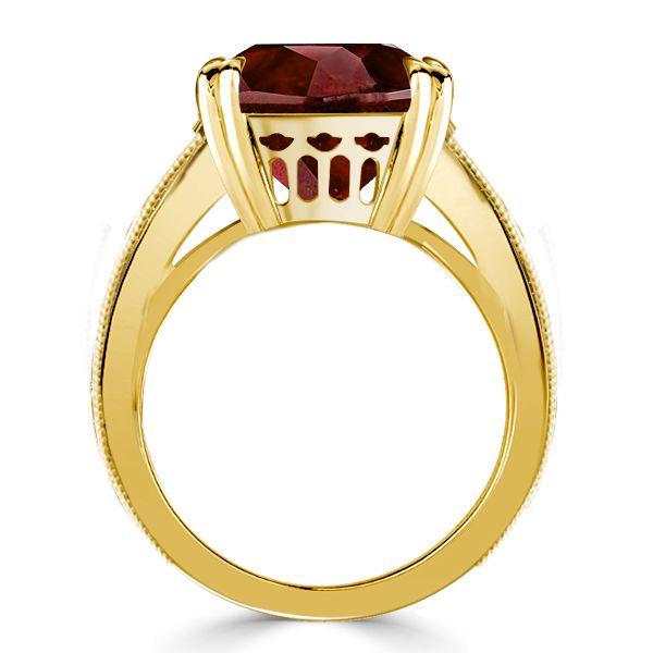 Art Deco Garnet Engagement Ring - Cushion Cut, Milgrain Detail, 18K Gold Plated Silver