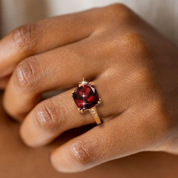Art Deco Garnet Engagement Ring - Cushion Cut, Milgrain Detail, 18K Gold Plated Silver