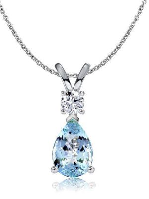 Teardrop Aquamarine Pendant Necklace in Sterling Silver - Dainty & Elegant
