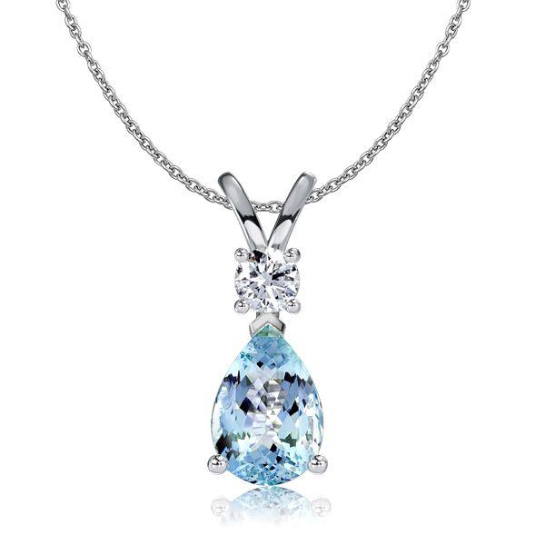 Teardrop Aquamarine Pendant Necklace in Sterling Silver - Dainty & Elegant