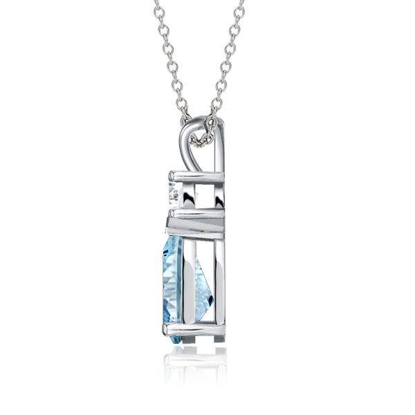 Teardrop Aquamarine Pendant Necklace in Sterling Silver - Dainty & Elegant