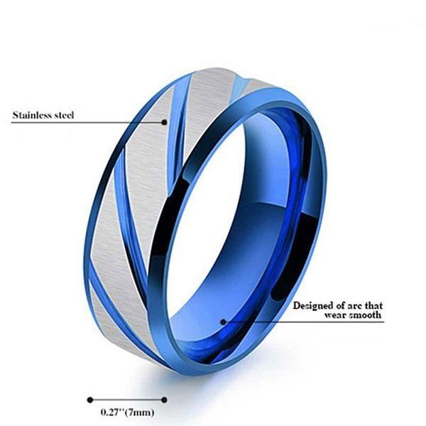 Diagonal Titanium Steel Wedding Band for Men - Blue Plated Ring
