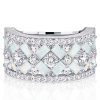 Multi-Row Baguette Opal Half Eternity Wedding Band for Women in Sterling Silver