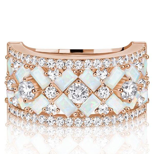 Multi-Row Baguette Opal Half Eternity Wedding Band for Women in Sterling Silver