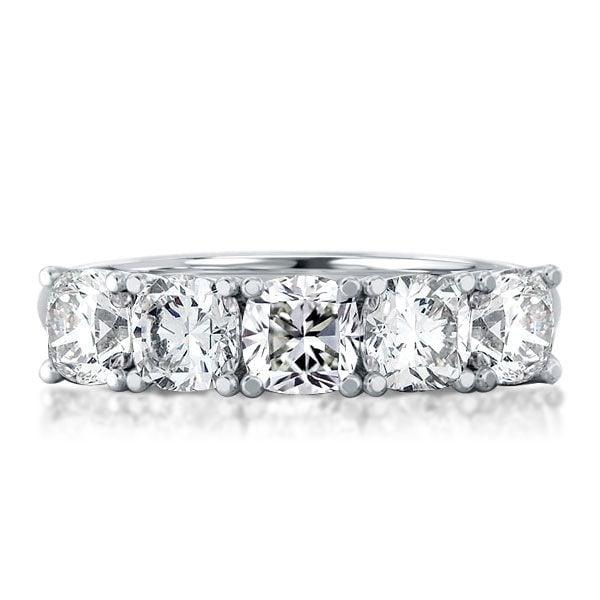 Half Eternity Cushion Cut Wedding Band in Rhodium Plated Sterling Silver